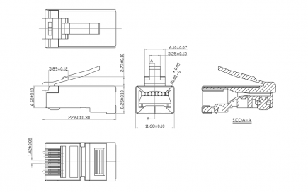Коннектор RJ45/8P8C под витую пару, Кат.5e, экран. (упак. 100шт) (EC-UP8P8C-SD-003-TR-100)
