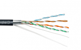 FTP 5e 4х2х0.51 24 AWG, solid, IN/OUT, черный, 305м (FTP-4P-Cat.5e-SOLID-OUT-LSZH-UV)