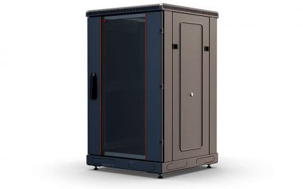 Шкаф напольный 19",18U(800x800), ШТ-НП-М-18U-800-800-С-Ч, передняя дверь стекло, черный