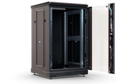 Шкаф напольный 19",18U(800x800), ШТ-НП-М-18U-800-800-С-Ч, передняя дверь стекло, черный
