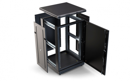 Шкаф напольный 19",18U(600x800), ШТ-НП-18U-600-800-М-Ч, передняя дверь металл, черный