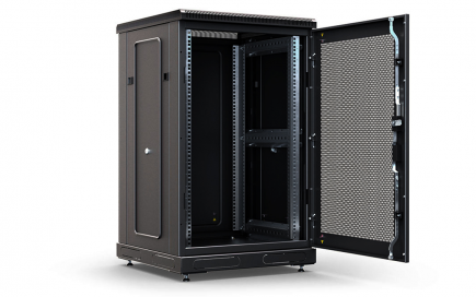 Шкаф напольный 19",18U(600x800), ШТ-НП-18U-600-800-П-Ч, передняя дверь перфорация, черный