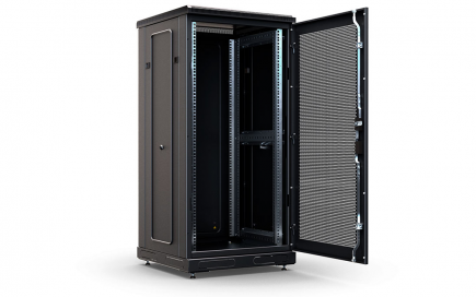 Шкаф напольный 19", 24U(600x600), ШТ-НП-24U-600-600-П-Ч, передняя дверь перфорация, черный