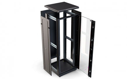 Шкаф напольный 19", 27U(800x1000), ШТ-НП-М-27U-800-1000-С-Ч, передняя дверь стекло, черный