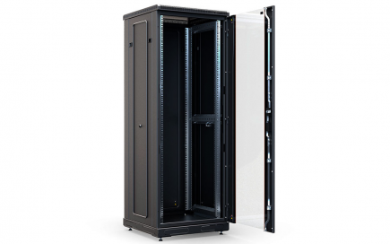 Шкаф напольный 19", 33U(800x800), ШТ-НП-М-33U-800-800-С-Ч, передняя дверь стекло, черный
