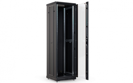 Шкаф напольный 19",42U(600x1000), ШТ-НП-М-42U-600-1000-С-Ч, передняя дверь стекло, черный
