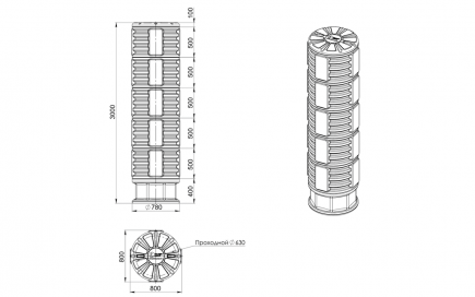Колодец КН 780/3000 с крышкой D 780 мм