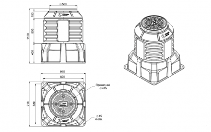Колодец КОД 2 H1100 с крышкой D 560 мм