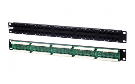 Патч-панель 19", 1U, 50 портов RJ-45, категория 5, Dual IDC (комп. раскладка, 2 пары на порт 1,2,3,6