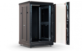 Шкаф напольный 19",18U(600x600), ШТ-НП-18U-600-600-С-Ч, передняя дверь стекло, черный