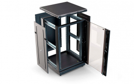 Шкаф напольный 19",18U(600x600), ШТ-НП-18U-600-600-С-Ч, передняя дверь стекло, черный