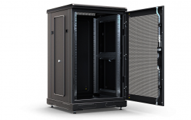 Шкаф напольный 19",18U(600x600), ШТ-НП-18U-600-600-П-Ч, передняя дверь перфорация, черный