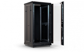 Шкаф напольный 19", 24U(800x800), ШТ-НП-М-24U-800-800-С-Ч, передняя дверь стекло, черный
