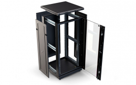 Шкаф напольный 19", 24U(800x800), ШТ-НП-М-24U-800-800-С-Ч, передняя дверь стекло, черный