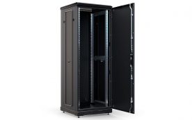 Шкаф напольный 19", 27U(600x600), ШТ-НП-М-27U-600-600-М-Ч, передняя дверь металл, черный